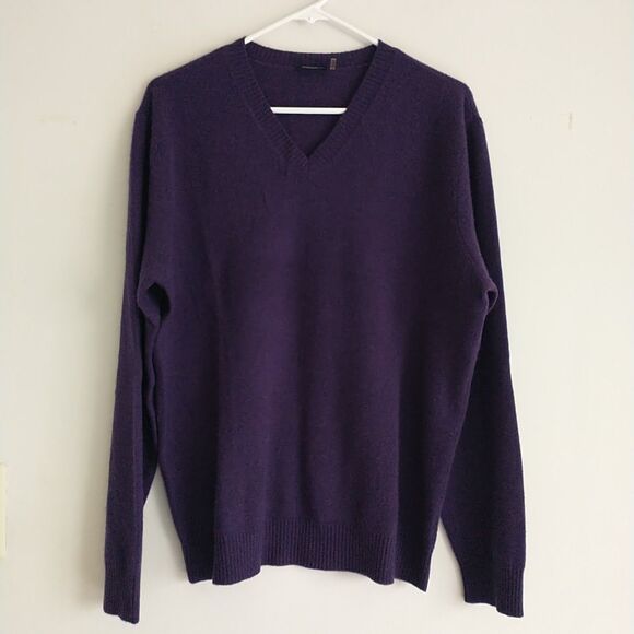 Magaschoni Sweater Womens L Purple 100%Cashmere V Neck Pullover Luxury - Picture 1 of 7